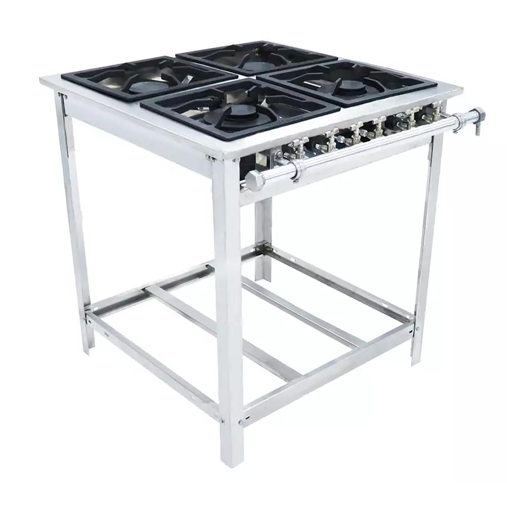Fogão Industrial 4 Bocas 2 Duplas a Gás Baixa Pressão Extra Inox 30x30 Com Espera Para Forno EI4D2E - Venâncio