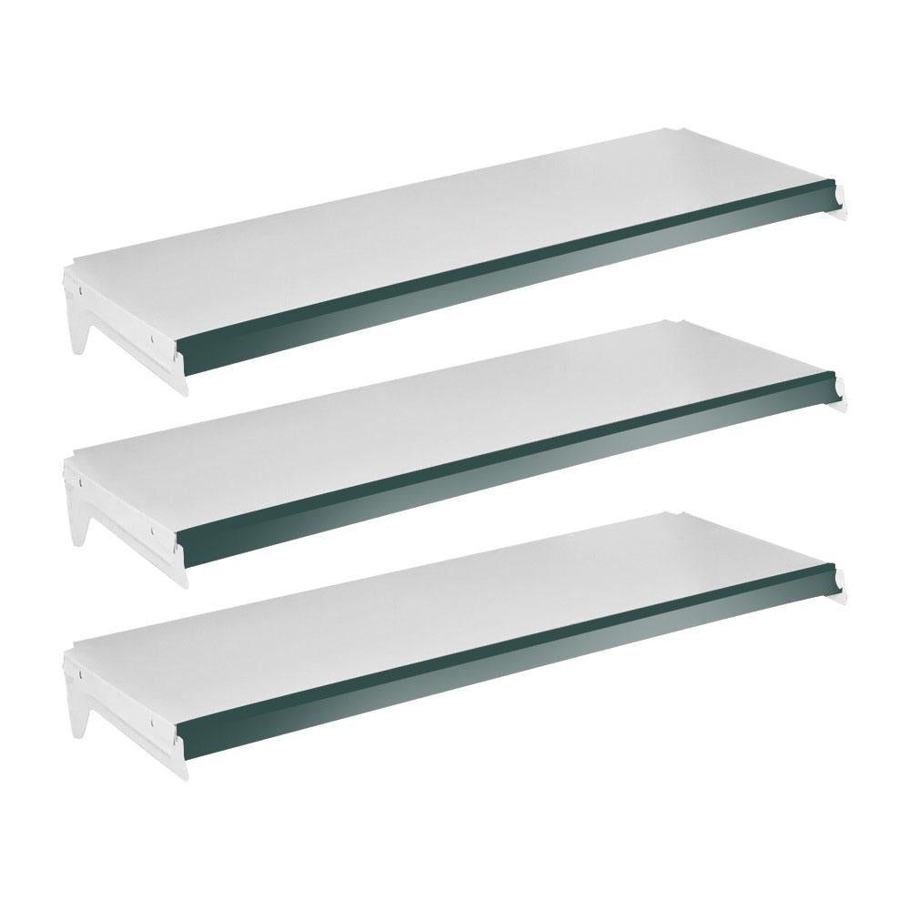 Kit 3 Bandejas Prateleira 30x91 para Gôndolas New Plus Com Porta Etiqueta Verde - SA Gôndolas