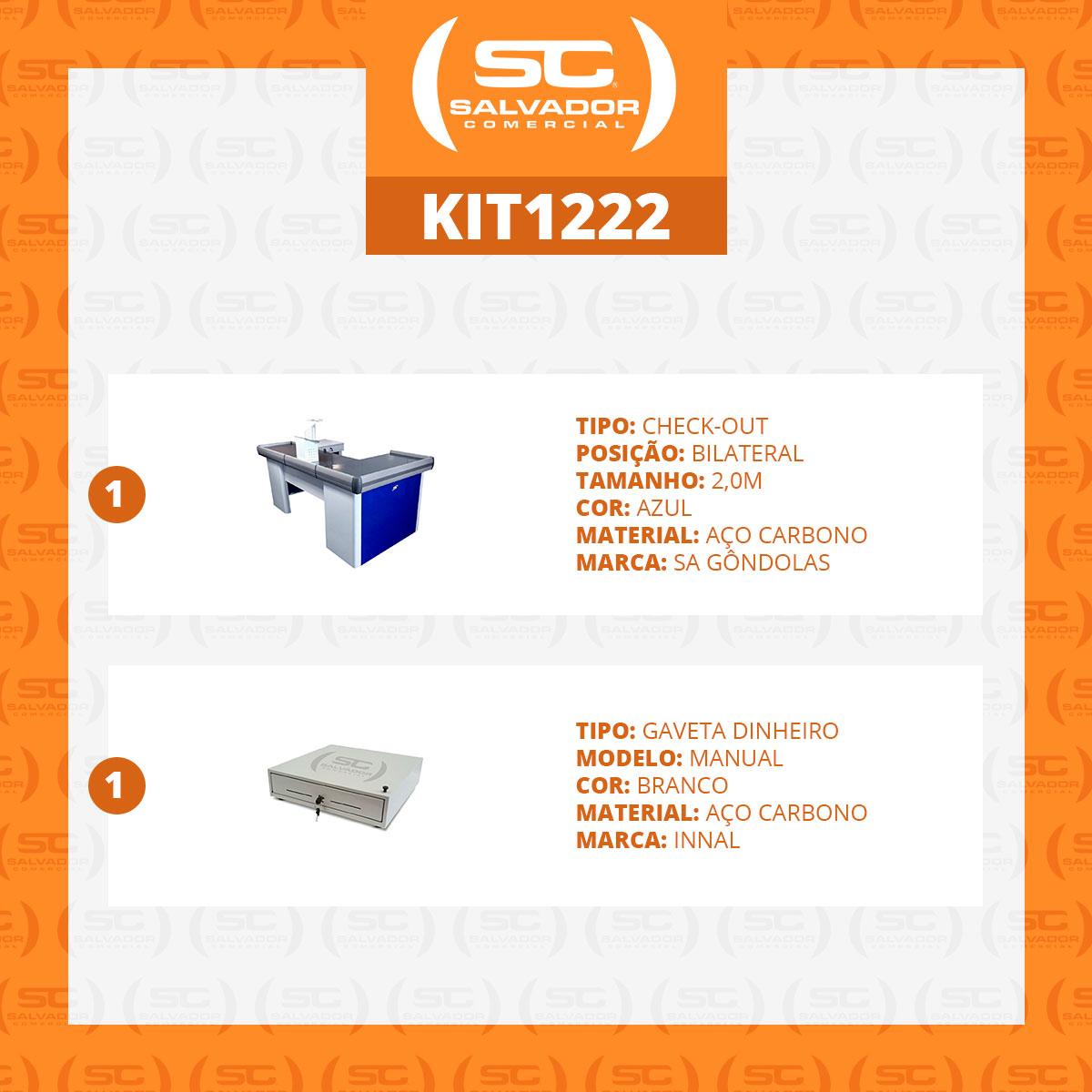 Kit - Caixa Supermercado Empacotador Check-out 2m Recorte + Caixa Dinheiro Manual Azul