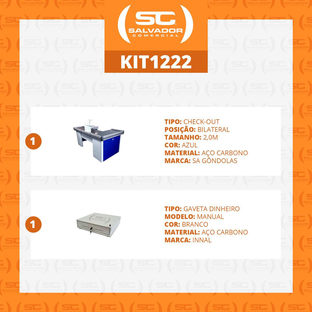 Kit - Caixa Supermercado Empacotador Check-out 2m Recorte + Caixa Dinheiro Manual Azul