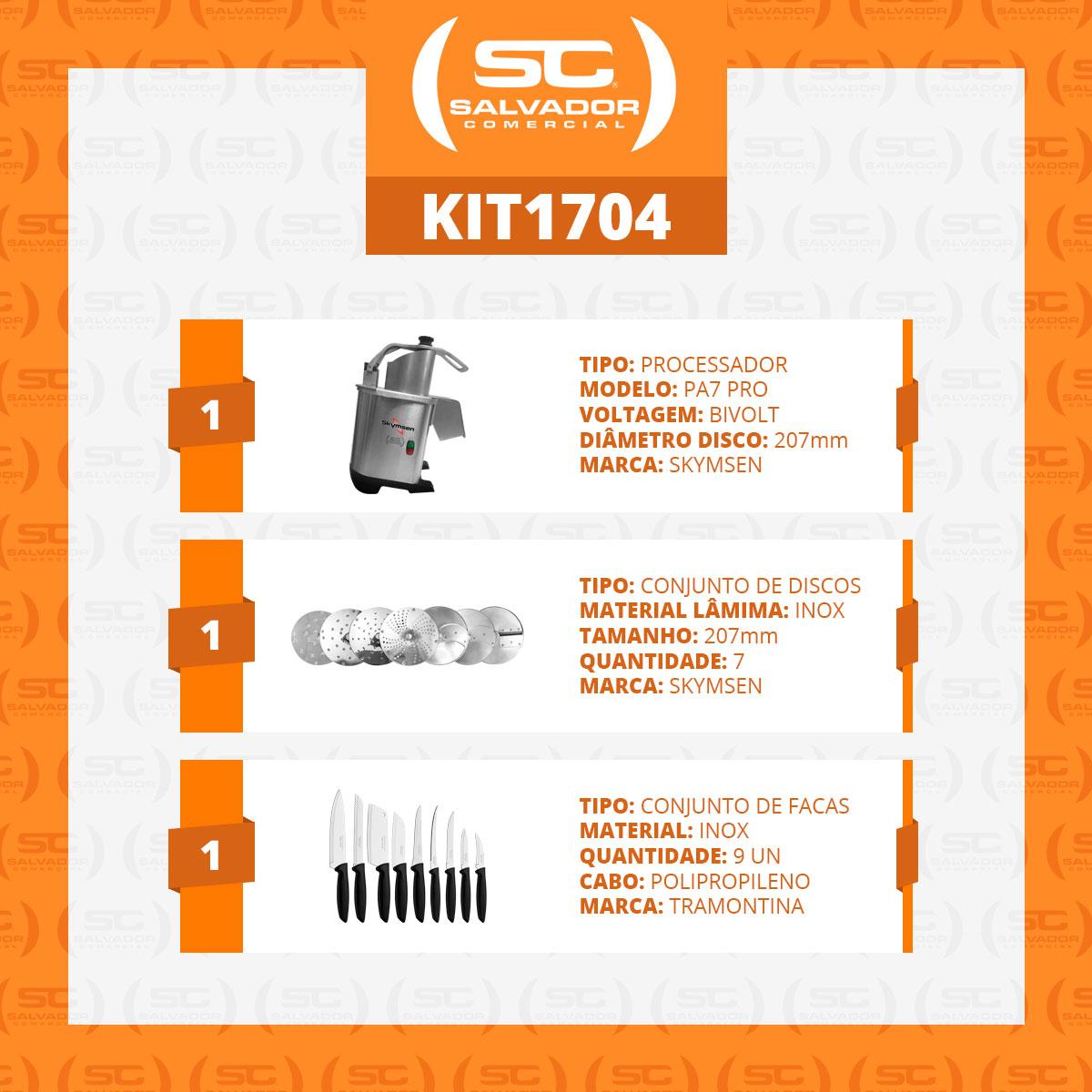 Processador de Alimentos Com 7 Discos de 203mm PA7 PRO Bivolt Skymsen e Jogo de Facas 9 Peças