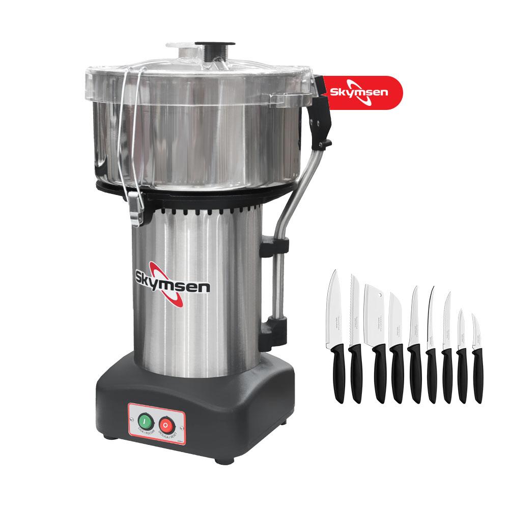Multiprocessador de Alimentos 8 Litros Cutter Profissional Inox CR-8 127V Skymsen + Jogo de Facas 9 Peças