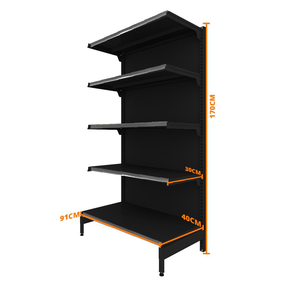 Gôndola Prateleira Preta New Plus 1,70 Parede Inicial GPI - Sa Gôndolas Porta Etiquetas Cinza