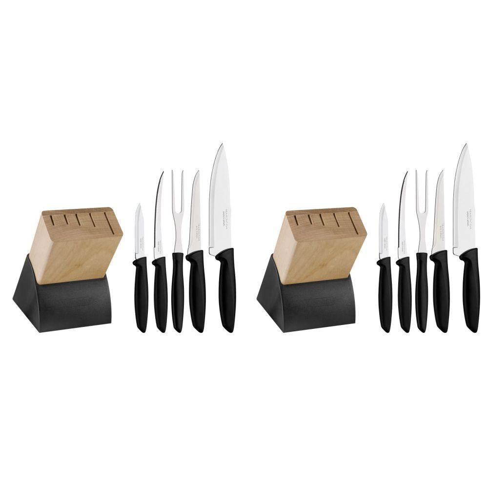 Kit 2 Jogos de Facas Plenus Lâminas Aço Inox e Suporte de Madeira 6 Peças - Tramontina
