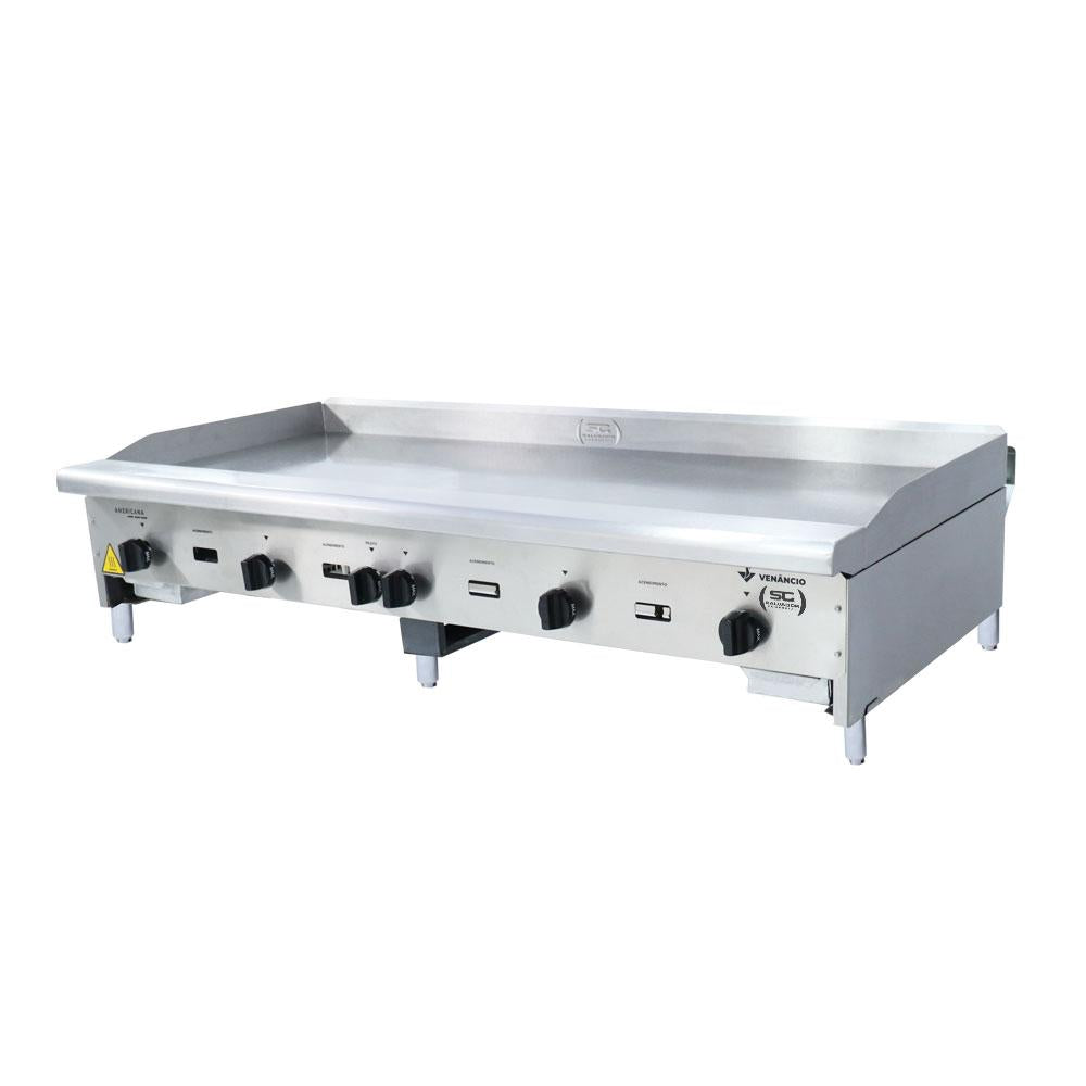 Chapa Americana Profissional 150cm a Gás 18mm Lisa Inox Com Pé CGP150 - Venâncio