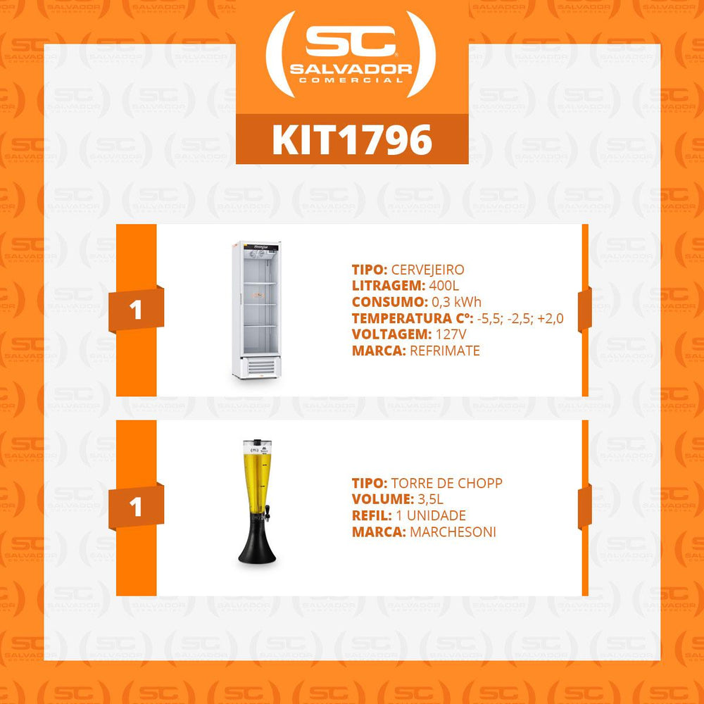 Kit Cervejeira Expositora Porta de Vidro 400L VCC400V Branca 127V Refrimate + Chopeira 3,5L