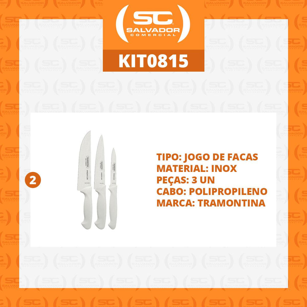 Kit 2 Jogos de Facas Premium Em Aço Inox Cabo Branco 3 Peças - Tramontina