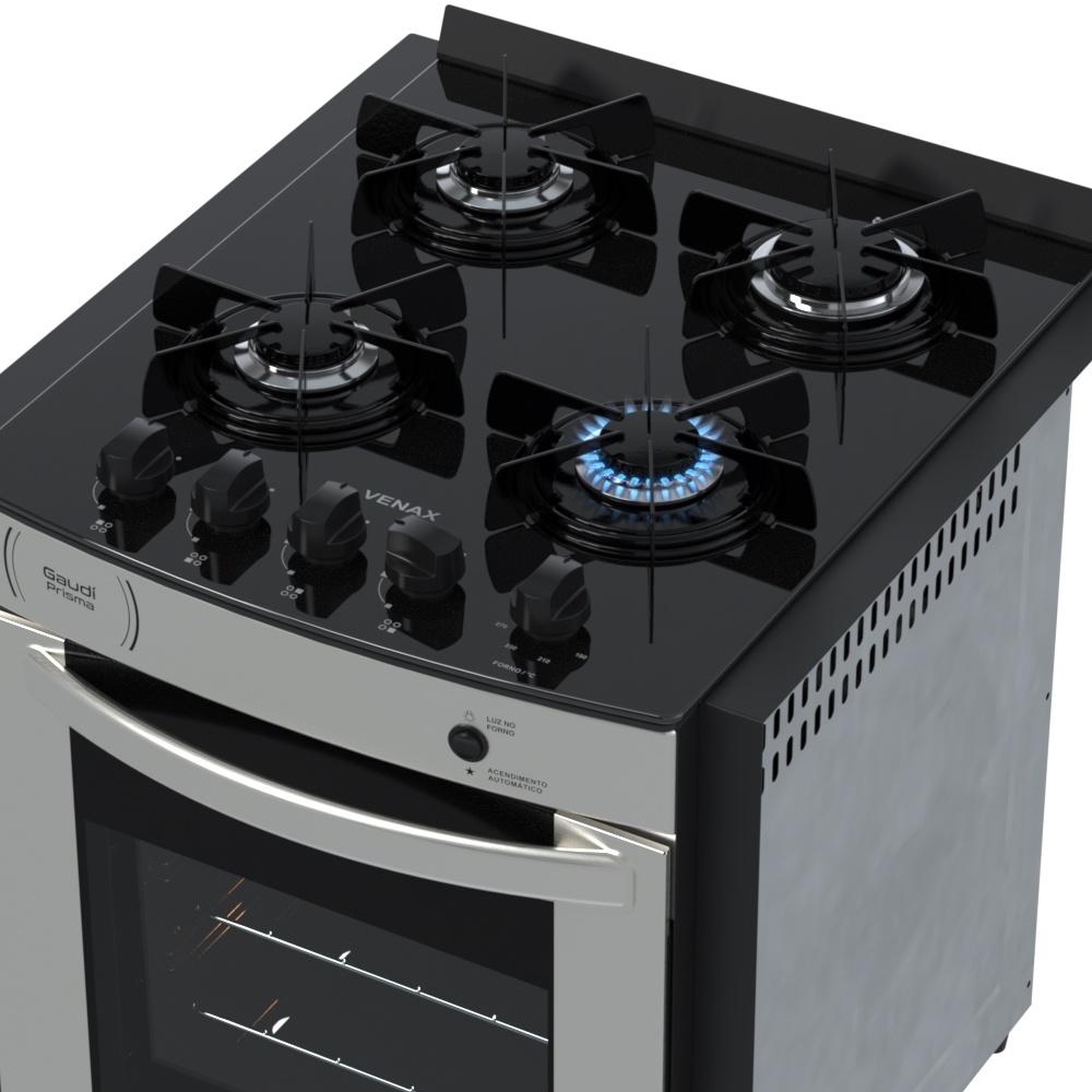 Fogão de Embutir 4 Bocas Gaudi Prisma Vitreo BL Inox Gás GLP Forno GDPMV450 - Venax 25373