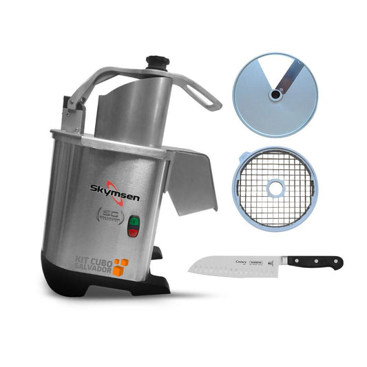 Processador de Alimentos Corte Fatias 14mm e Cubos 14mm PA7 PRO Bivolt Skymsen e Faca Santoku Profissional