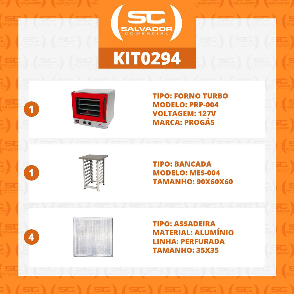 Kit Forno Turbo Elétrico PRP-004 G2 127V Vermelho + Bancada MES-004 + 4 Assadeiras - Progás