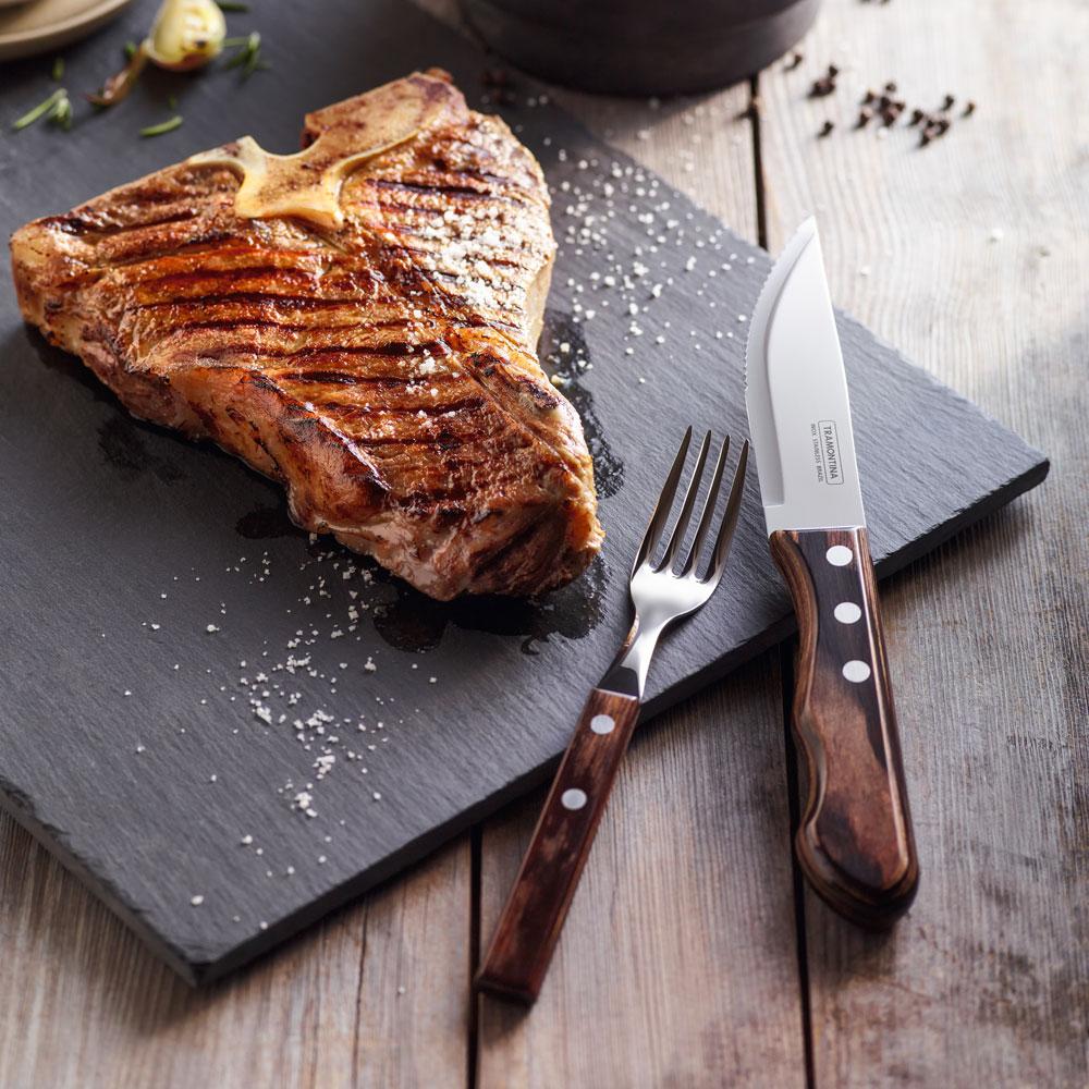 Jogo de Talheres Para Churrasco Jumbo Em Aço Inox Com Cabo Castanho Polywood 12 Peças - Tramontina 21199996