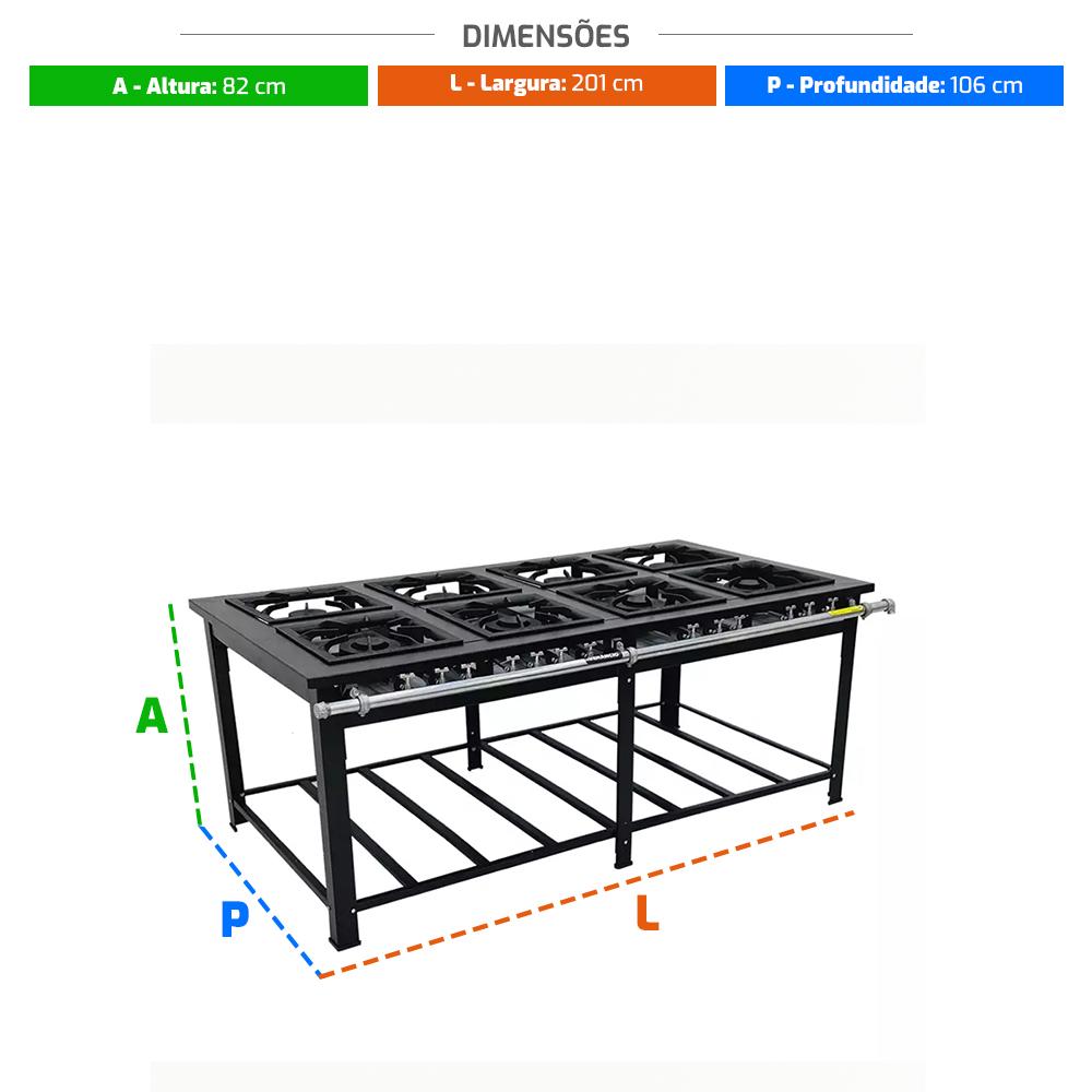 Fogão a Gás Baixa Pressão Industrial Maxi 40x40 8 Bocas 4 duplas M8D4 - Venâncio