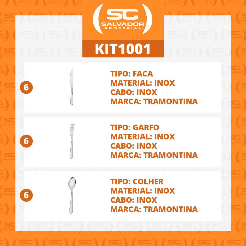 Kit Jogo de Facas, Garfos e Colheres Luxo Laguna 18 Peças em Aço Inox ITOP - Tramontina