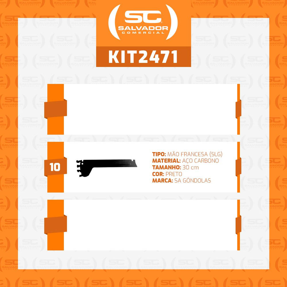 Kit 10 Mão Francesa Apoio Para Bandeja 30cm SLG Gôndolas New Plus Preto - SA Gôndolas