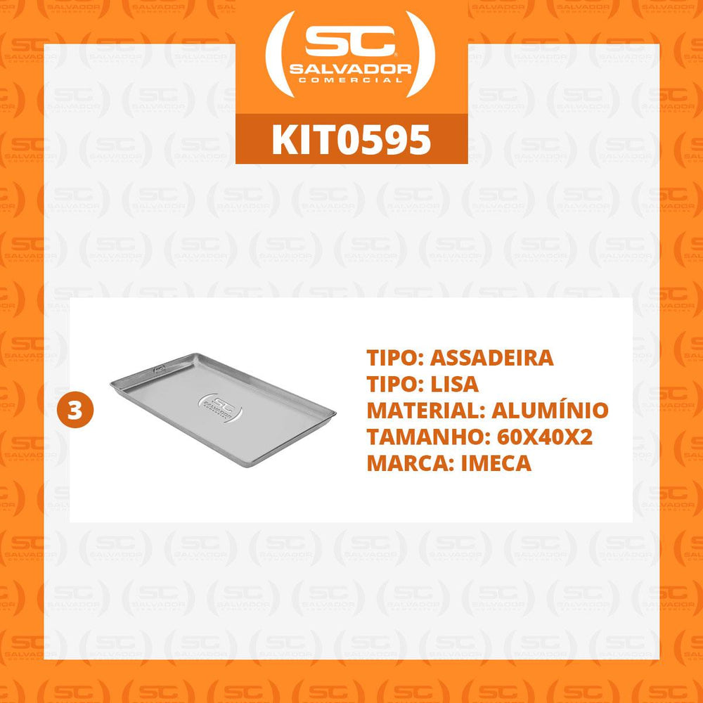 Kit 3 Formas Assadeiras Lisa Estampada Alumínio Biscoito 60x40  - Imeca