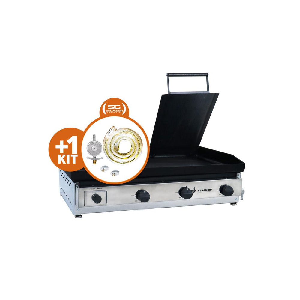 Kit Chapa Bifeteira A Gás Lisa 80cm Comercial Aço Carbono C80P 6,35mm C/Prensa + Kit Gás - Venâncio