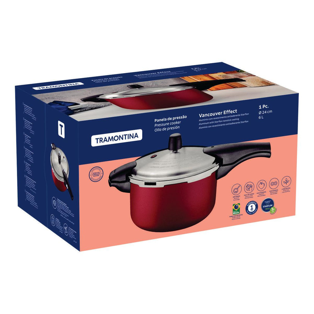 Panela de Pressão Effect Alumínio Revestimento Antiaderente 24 cm 6L Vermelho 20592724 - Tramontina