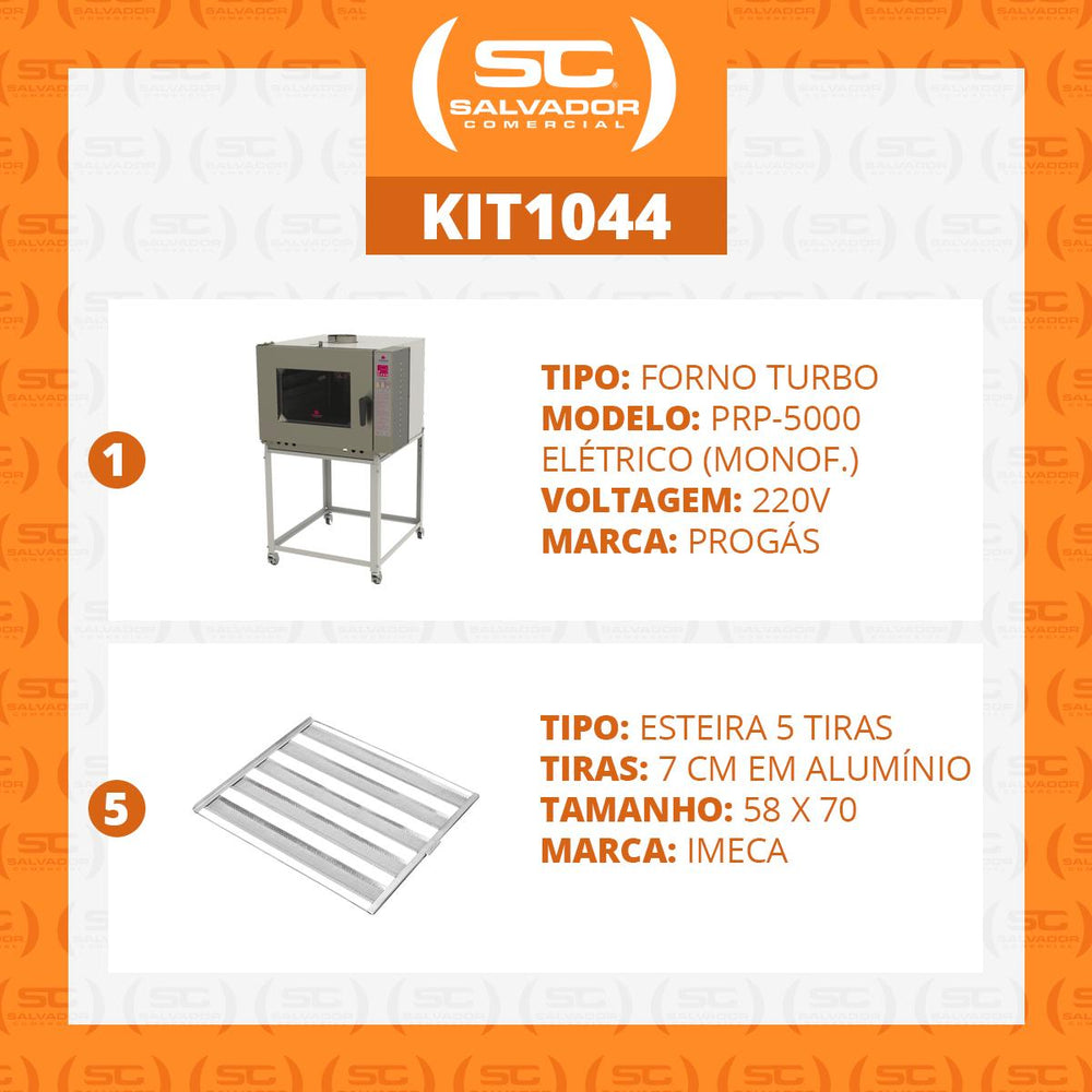 Kit Forno Turbo Elétrico 5 Níveis PRP-5000 220V Progás + 5 Esteiras Alumínio 50g 58x70 - Progás