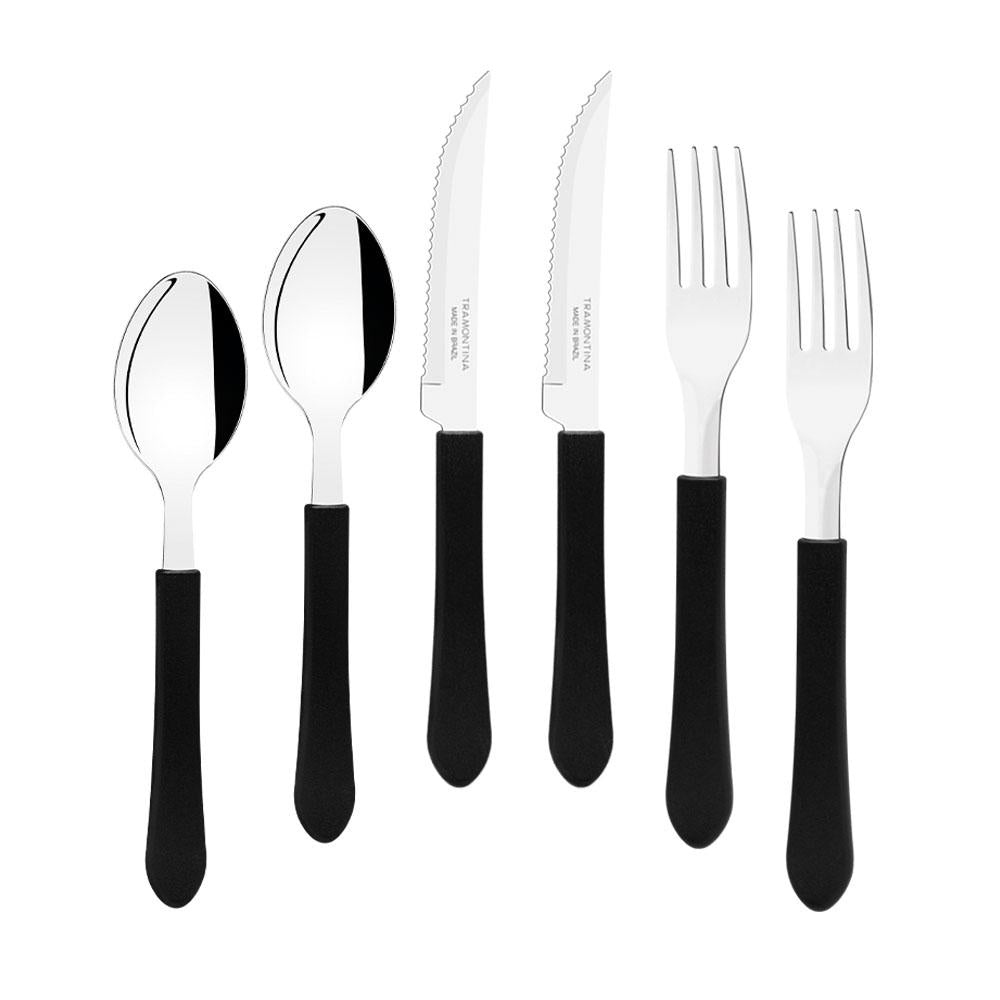 Kit Jogo de Facas, Garfos e Colheres Leme 36 Peças em Aço Inox Cabo Preto PBAG - Tramontina