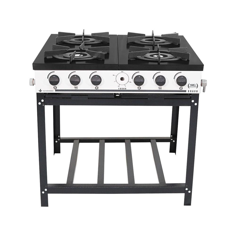 Fogão Industrial 4 Bocas a Gás Baixa Pressão Bravo Multicores Branco BR4B - Venâncio