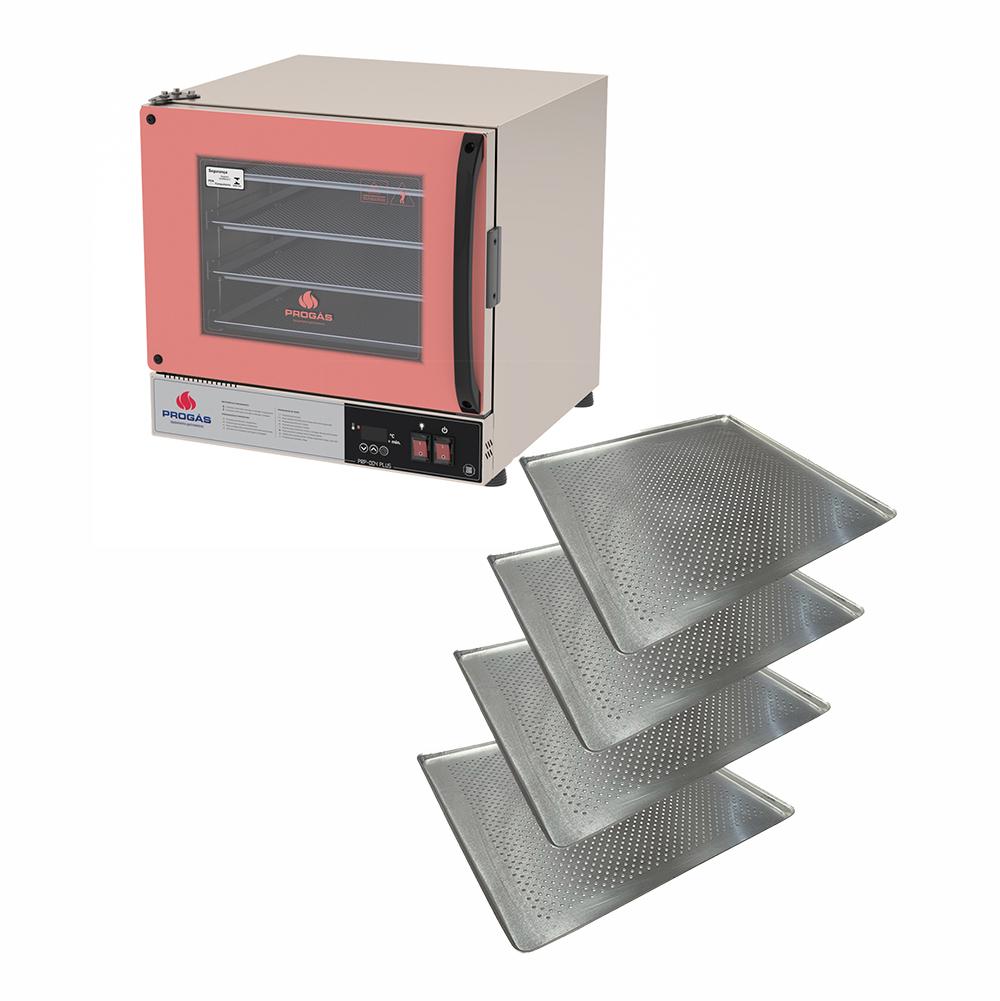 Kit Forno Turbo Elétrico PRP-004 Plus 220V Rosa Progás + 4 Assadeiras Cimapi