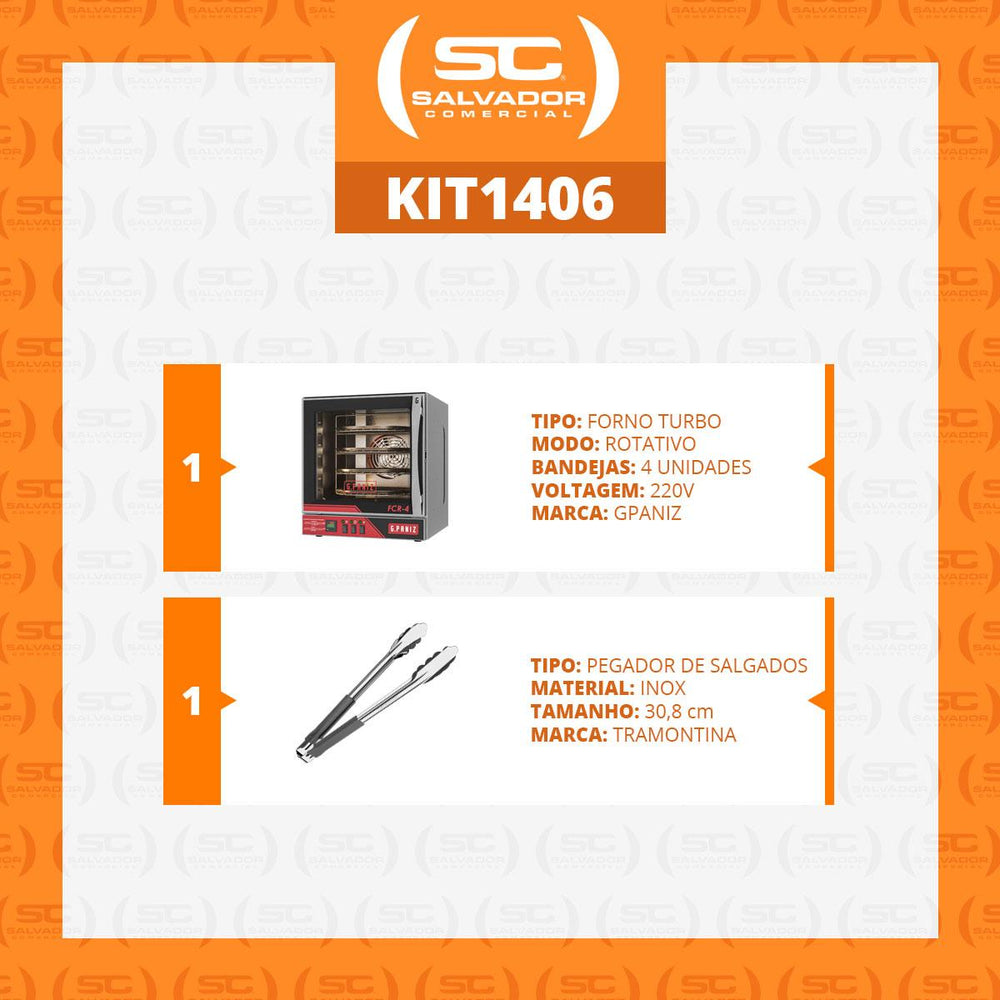 Kit Forno Turbo Convector Elétrico Rotativo 4 Bandejas Ø 35cm FCR 4 220V Gpaniz + Pegador Tramontina