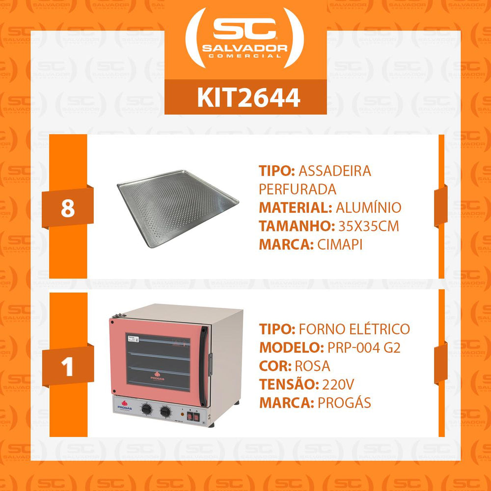 Kit Forno Turbo Elétrico PRP-004 G2 220V Rosa Progás + 8 Assadeiras Cimapi
