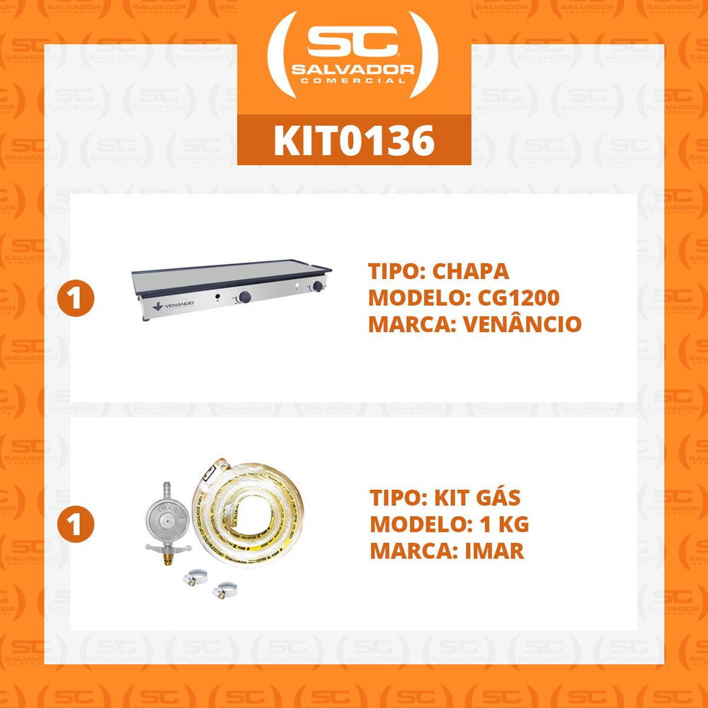 Kit - Chapa Sanduicheira a Gás Profissional  de Gaveta 98cm CG1200 + Kit Gás - Venâncio