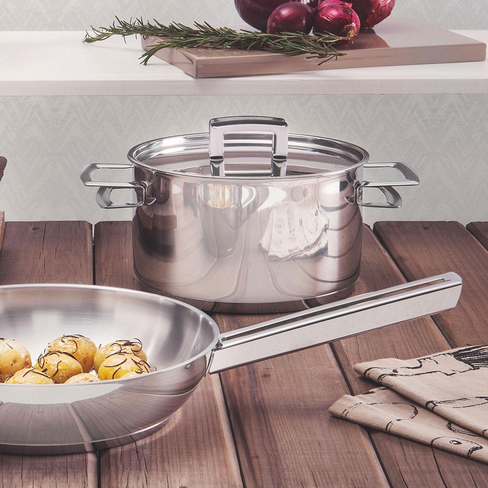 Jogo de Panelas Brava Aço Inox Fundo Triplo Tampa Plana 4 Peças - Tramontina 65400020