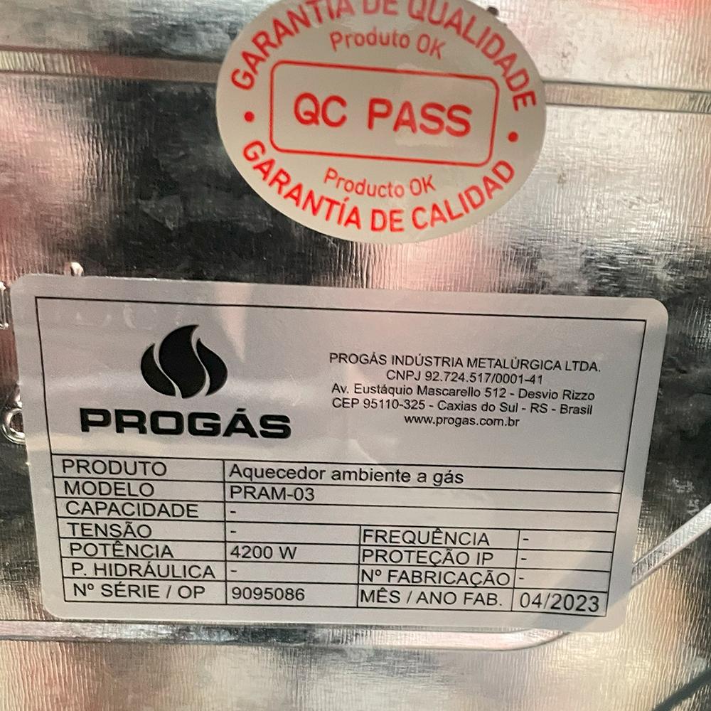 Semi - Aquecedor de Ambientes a Gás Baixa Pressão 3 Níveis Pram-03 - Progás
