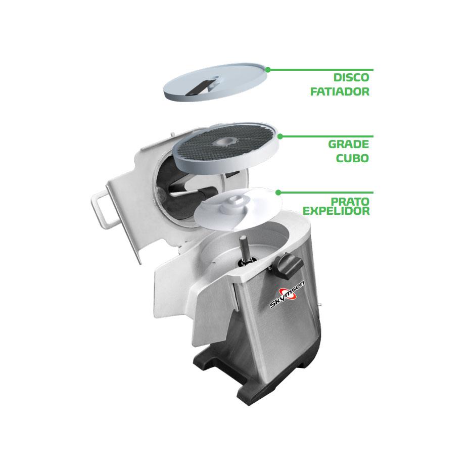 Processador de Alimentos Corte Fatias 8mm e Cubos 8mm PA7 PRO Bivolt Skymsen e Faca Santoku Profissional
