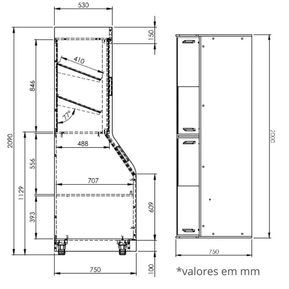 Armário Para Pães Tulha 200cm MDF Portas de Correr Espelho e Led APPT2000 220V Wengue - Refrimate