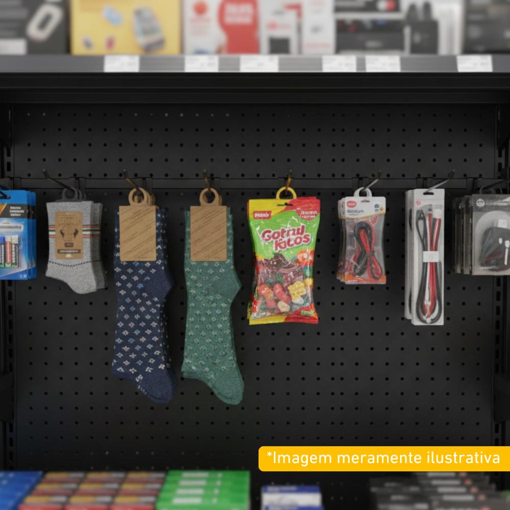 Kit Régua Preta 73cm Para Gôndola + 4 Ganchos 30cm Pretos New Plus – Sa Gôndolas