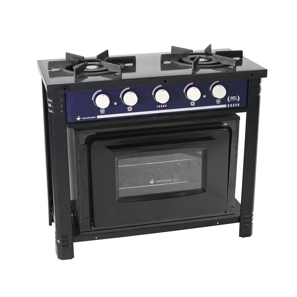 Fogão Industrial 2 Bocas Duplas a Gás Azul com Forno Preto Bravo BR2BF – Venâncio