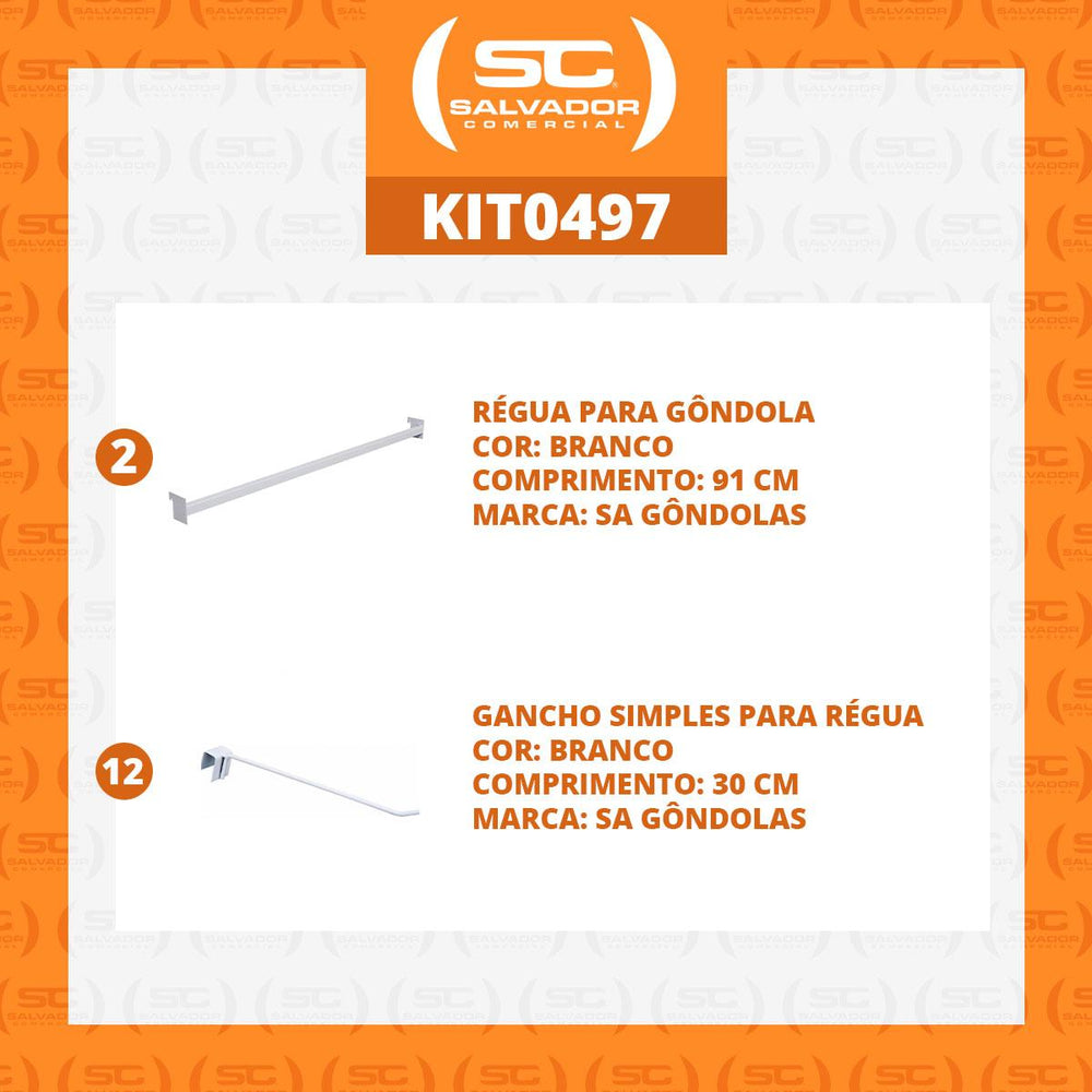 Kit 2 Réguas 91cm Para Gôndola + 12 Ganchos 30cm Branco New Plus – SA Gôndolas