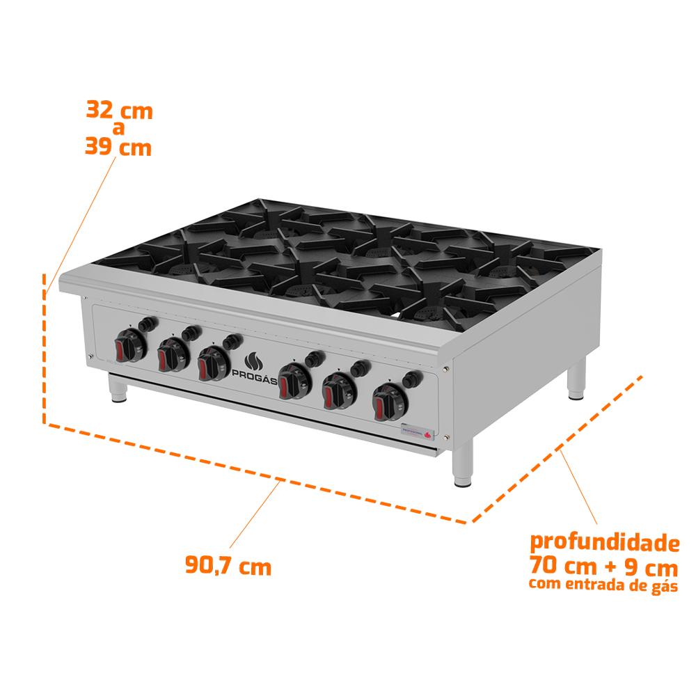 Fogão de Bancada Profissional Para Cozinhas Industriais 6 Bocas a Gás Pro-6000 - Progás P44609