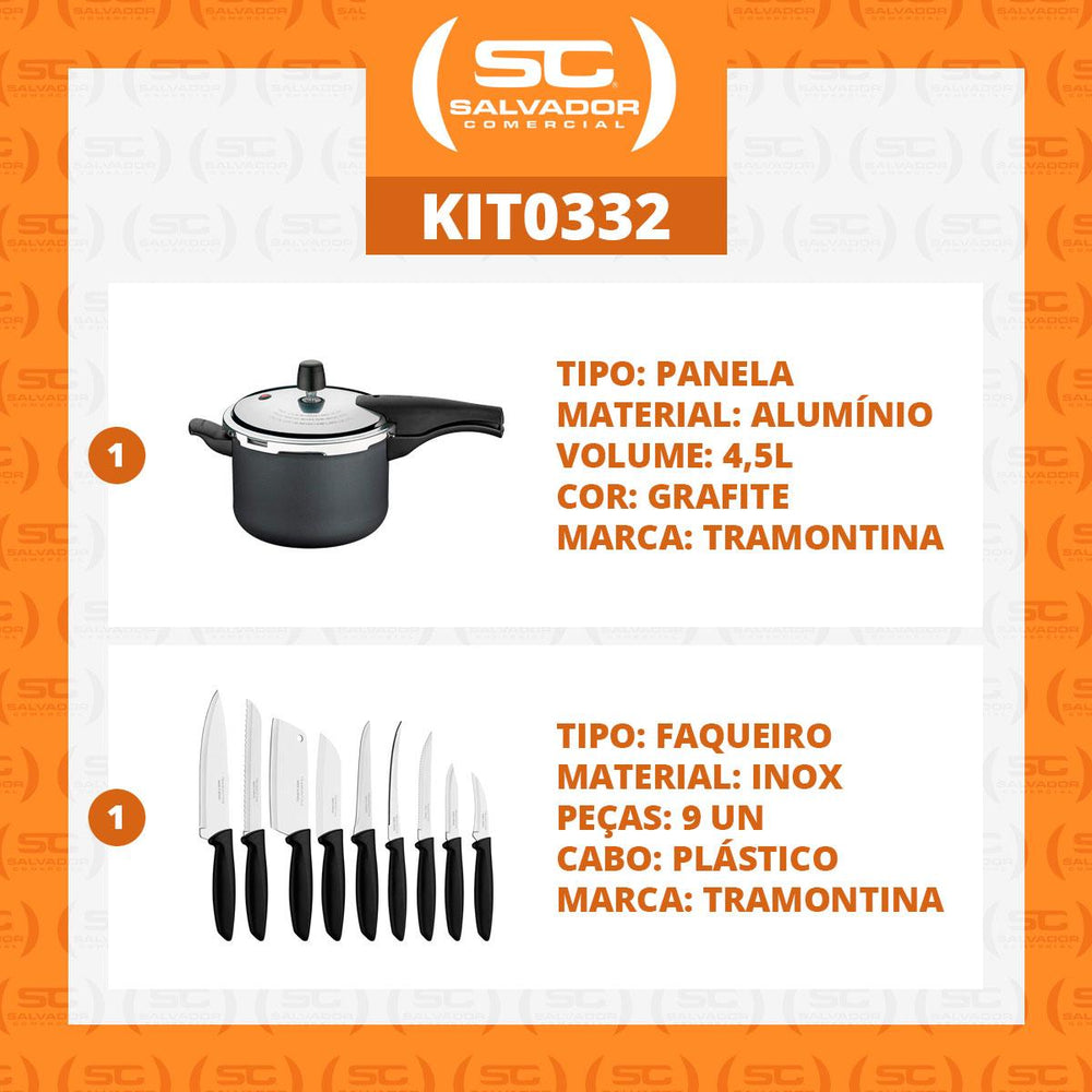 Kit Panela de Pressão 4,5L Vancouver Grafite + 1 Conjunto Facas 9pç - Tramontina