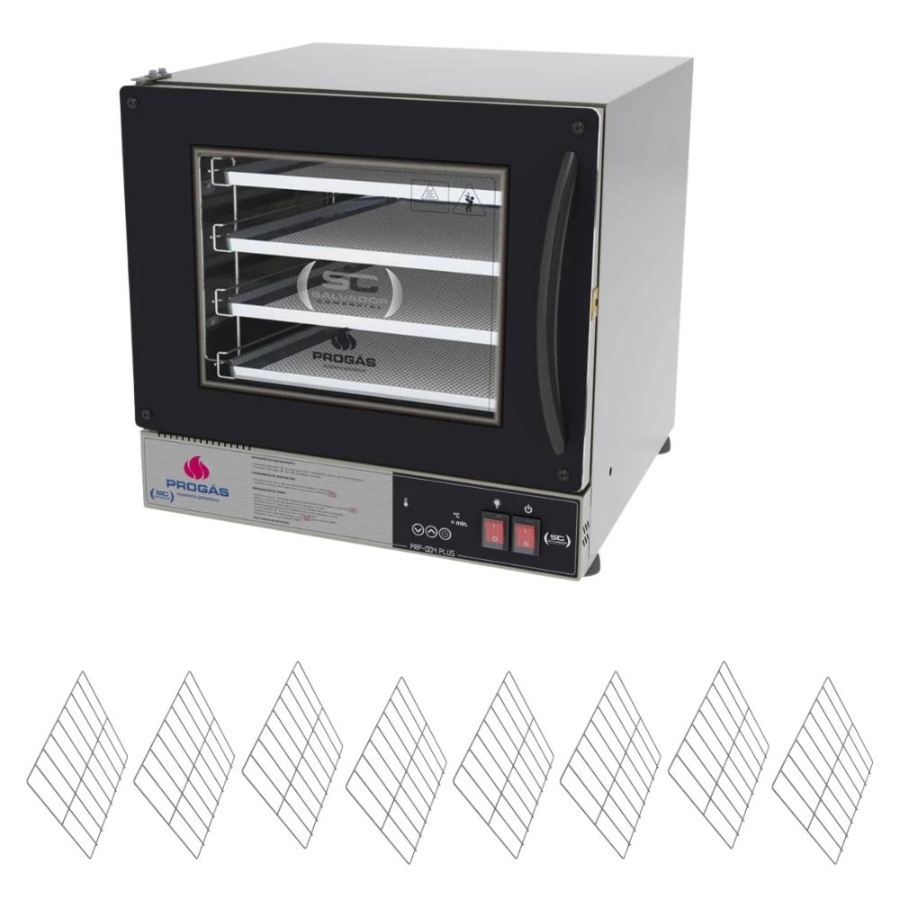 Kit Forno Turbo Elétrico Profissional Digital Prp-004 Plus 127v Preto + 8 Grades - Progás