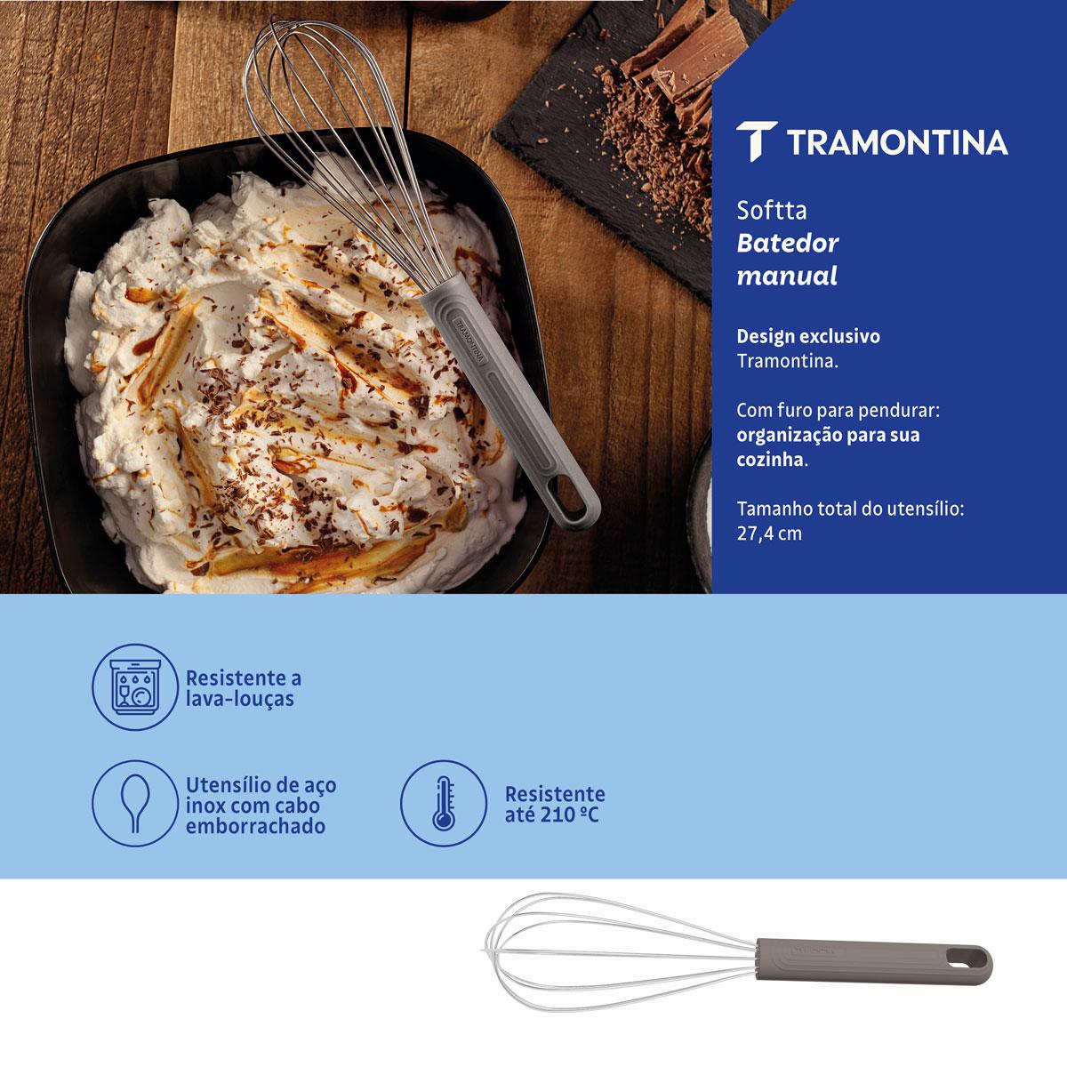 Batedor Manual Softta em Aço Inox Com Cabo Emborrachado Cinza - Tramontina 25859160