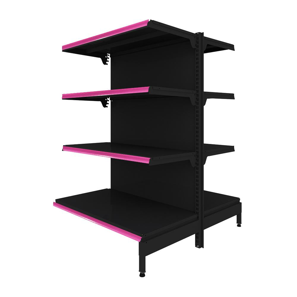 Gôndola Prateleira Preta New Plus 1,40 Central Continuação GCC - Sa Gôndolas Porta Etiquetas Rosa