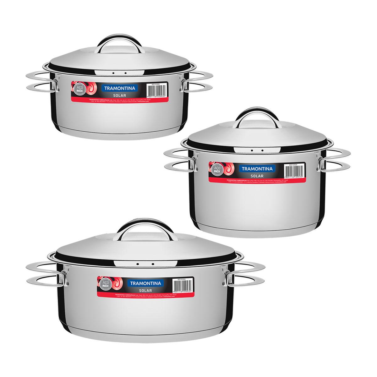 Kit Jogo de Panelas Solar 3 Pçs Inox Pit 1, 2, 3 - Tramontina