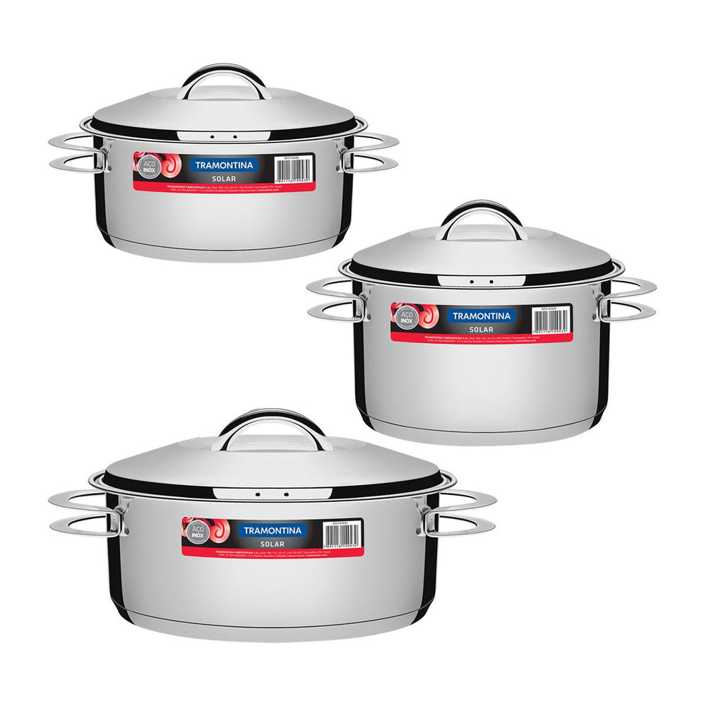 Kit Jogo de Panelas Solar 3 Pçs Inox Pit 1, 2, 3 - Tramontina