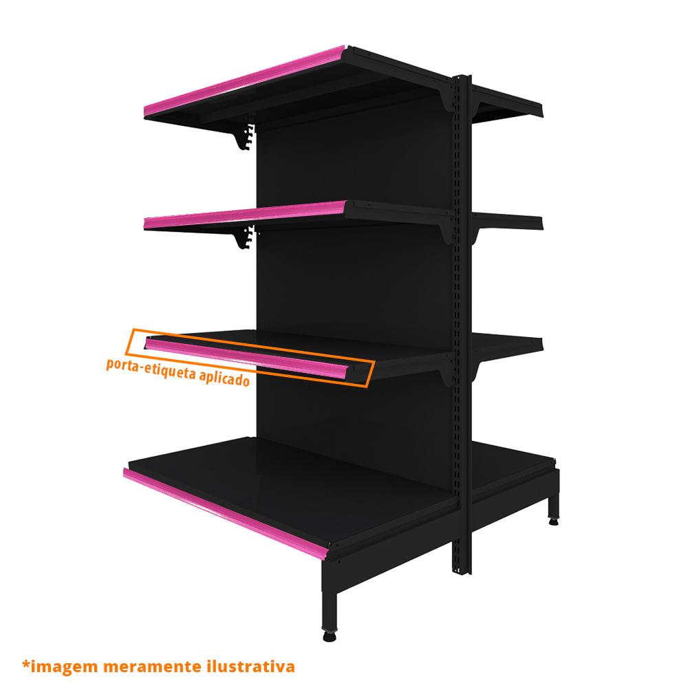 Gôndola Prateleira Preta New Plus 1,40 Central Continuação GCC - Sa Gôndolas Porta Etiquetas Rosa