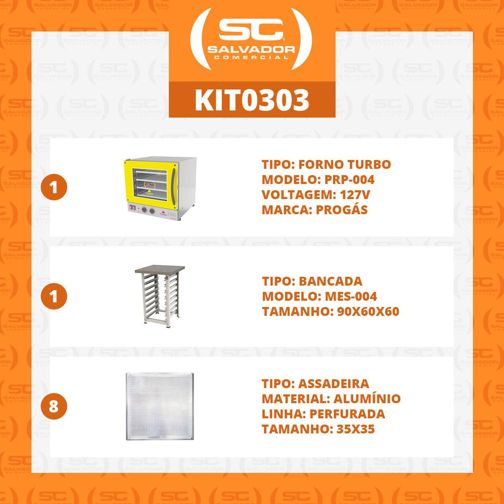 Kit - Forno Turbo Prp-004 127v Amarelo + Bancada Mes-004 + 8 Assadeiras - Progás