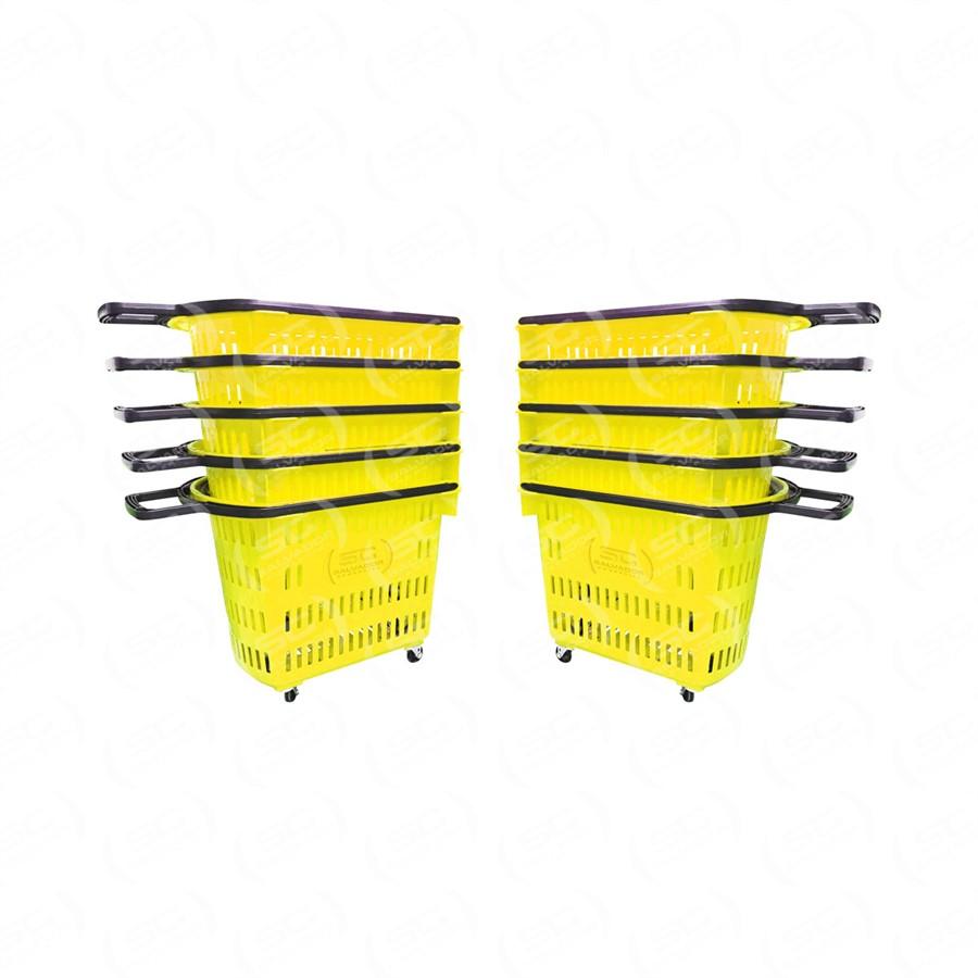 Kit - 10 Cestos Grande Com Rodízio D300 Cód. 3300 Amarelo - Della Plast