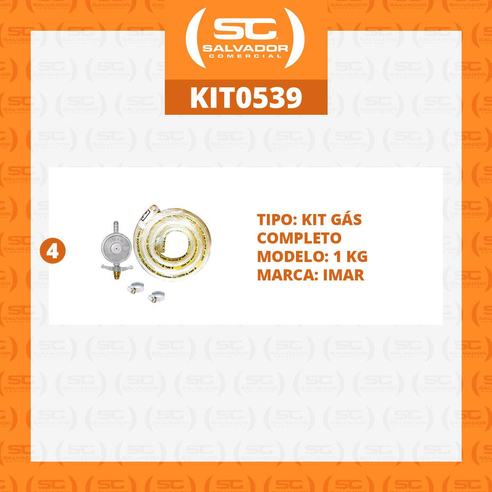 Kit Registro de Gás Bp 4 Peças 1kg Completo Válvula, Mangueira 1,25m e 2 Abraçadeiras - Imar