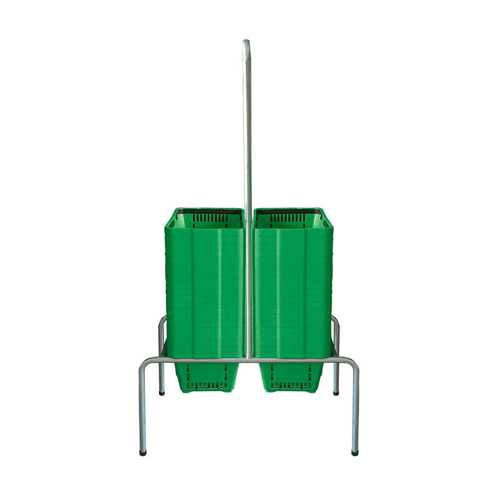 Kit Suporte Para Cestos De Compras Duplo + 40 Cestos D100 Verde