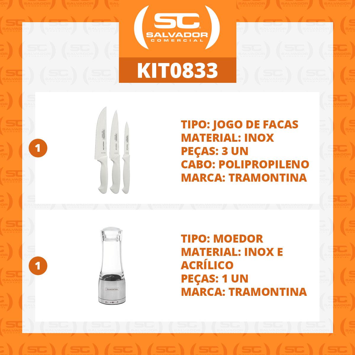 Kit - Faqueiro Premium 3 Peças + 1 Moedor de Sal Ou Pimenta Em Acrílico e Inox - Tramontina