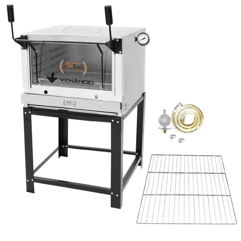 Kit Forno De Lastro a Gás Refratário Roma Inox FIRI80 + Grade Extra + Kit Gás