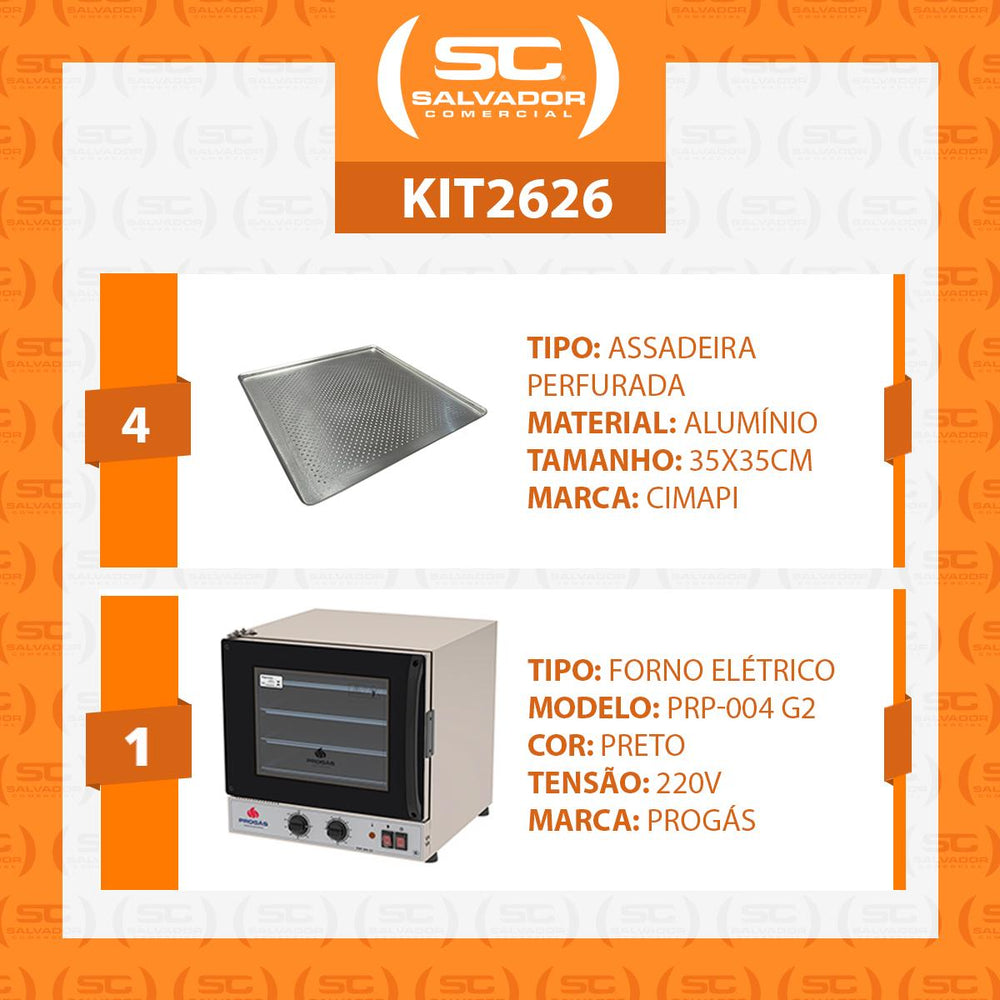 Kit Forno Turbo Elétrico PRP-004 G2 220V Preto Progás + 4 Assadeiras Cimapi